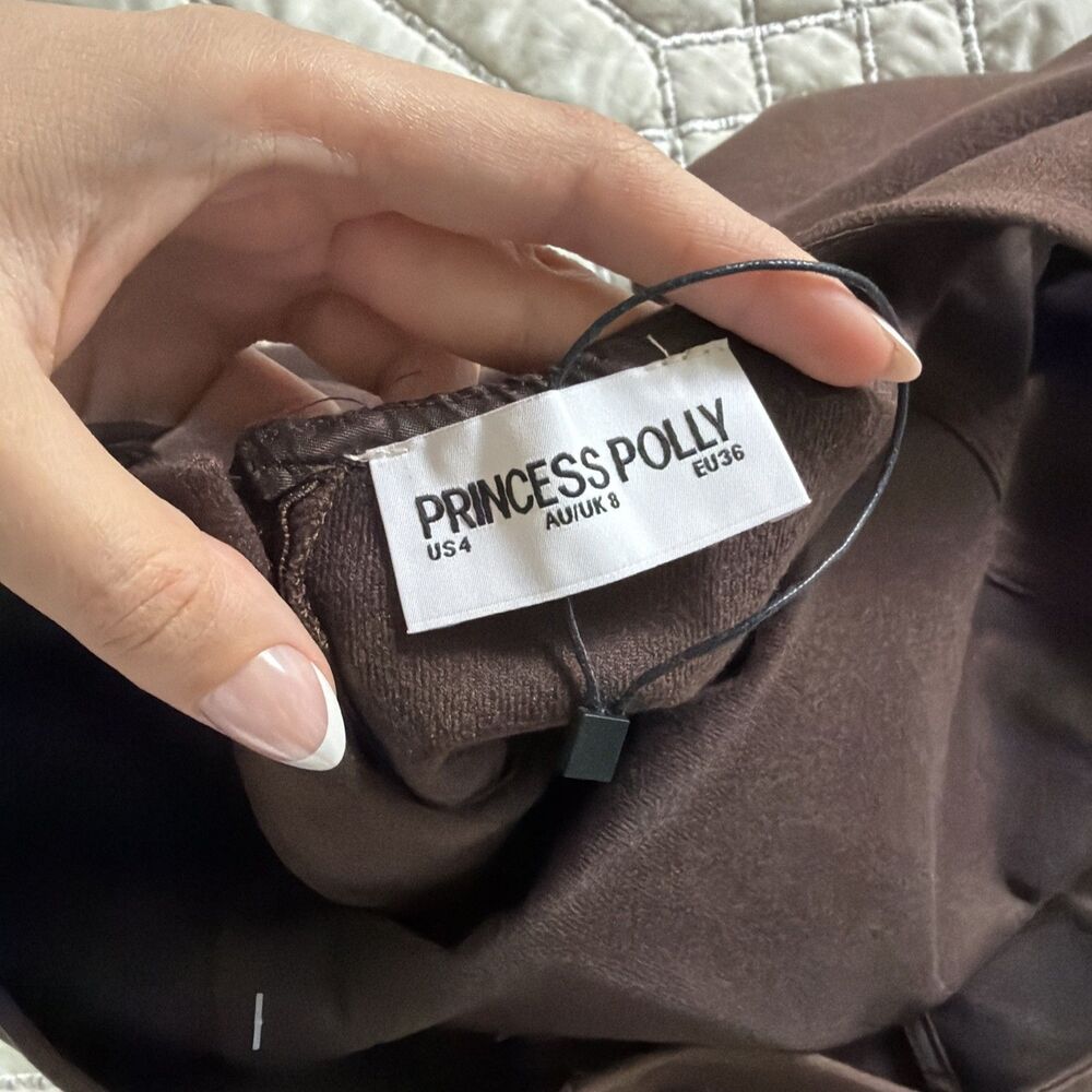 Princess Polly Imalda Cut Out Mini Dress Chocolate US 4 - Picture 3 of 5